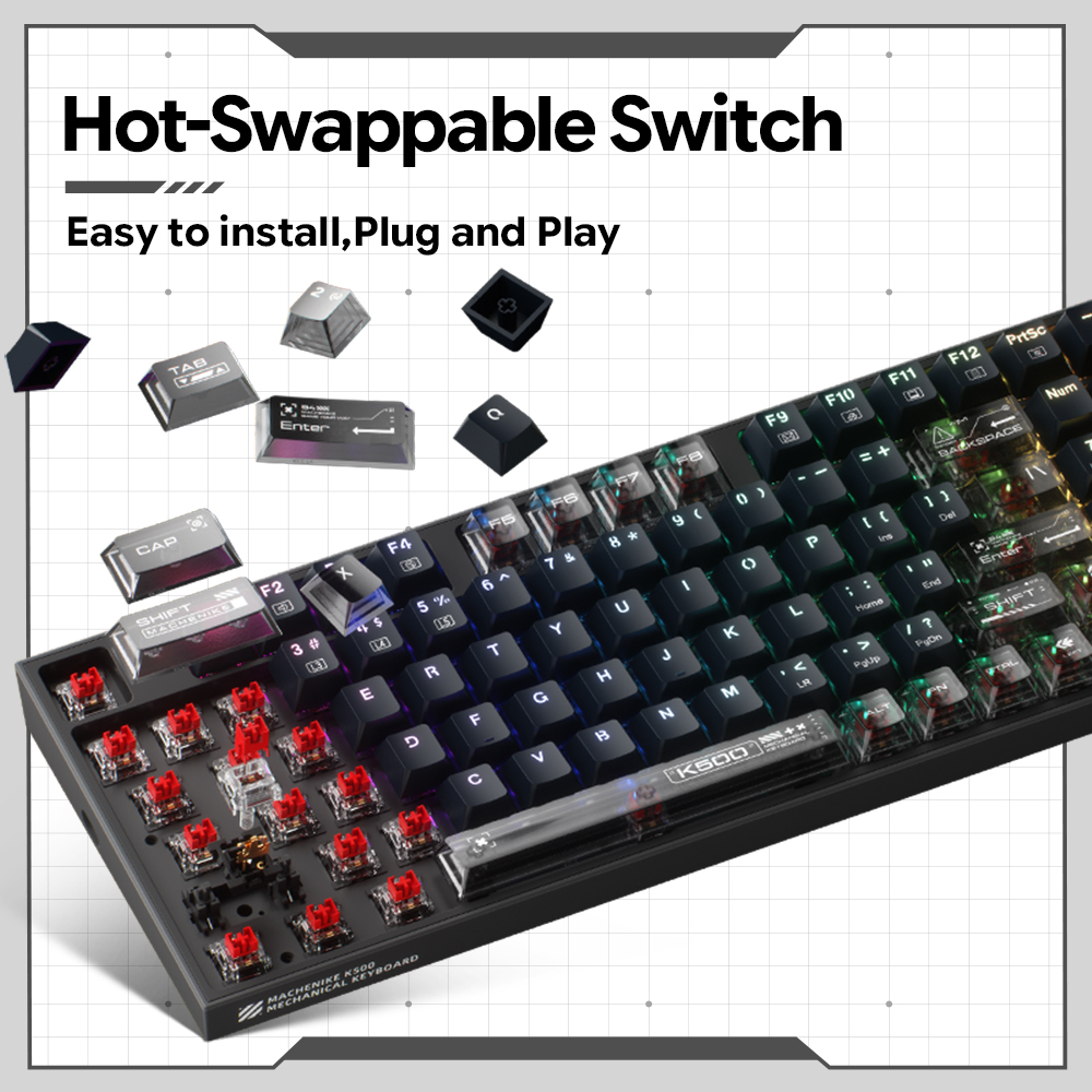 Machenike K500-B94 V2 Wired Me - đánh giá và giá Gaming Keyboard Hot Swappable