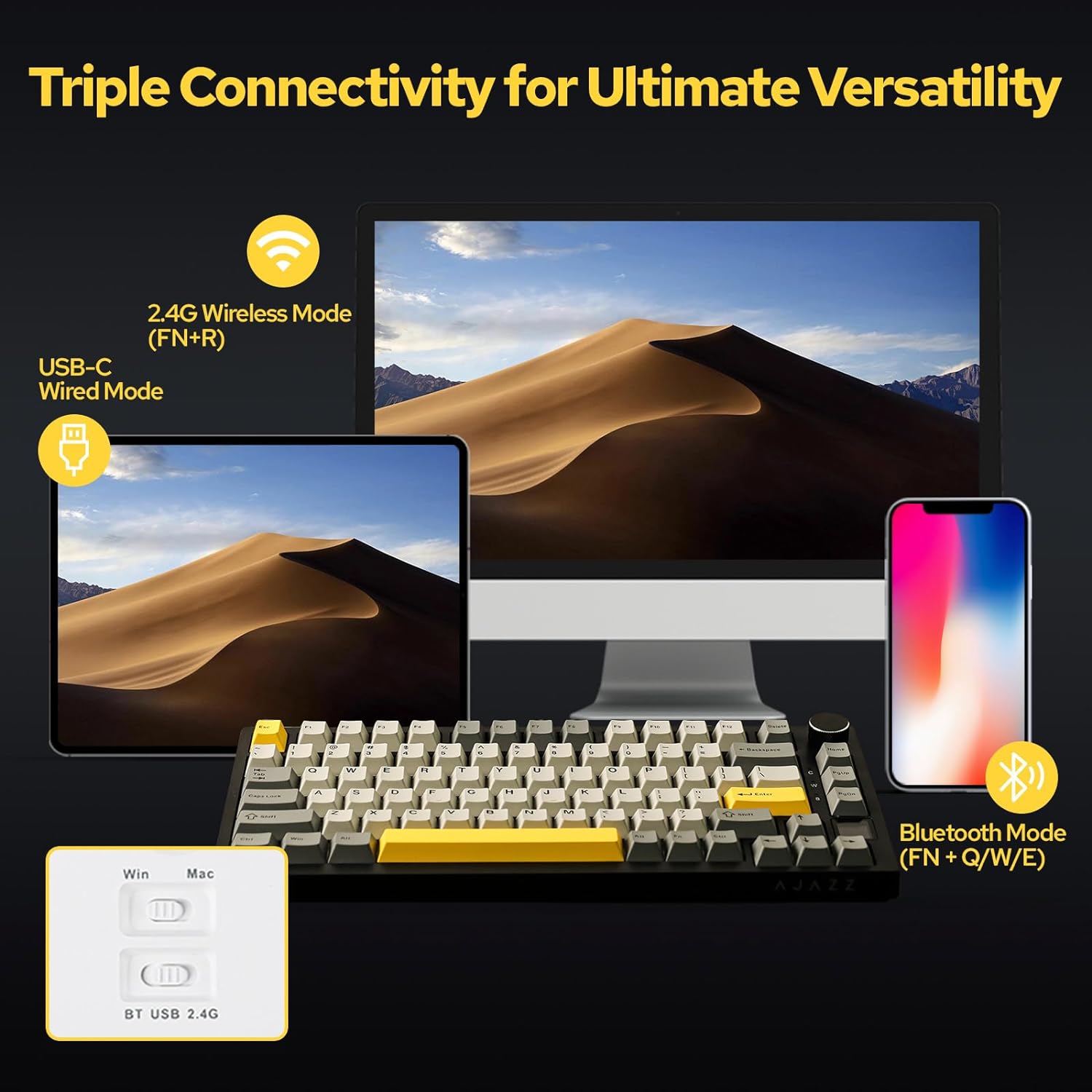 AJAZZ AK820 PRO Triple-Mode Wi - đánh giá và giá Gaming Keyboard Hot Swappable